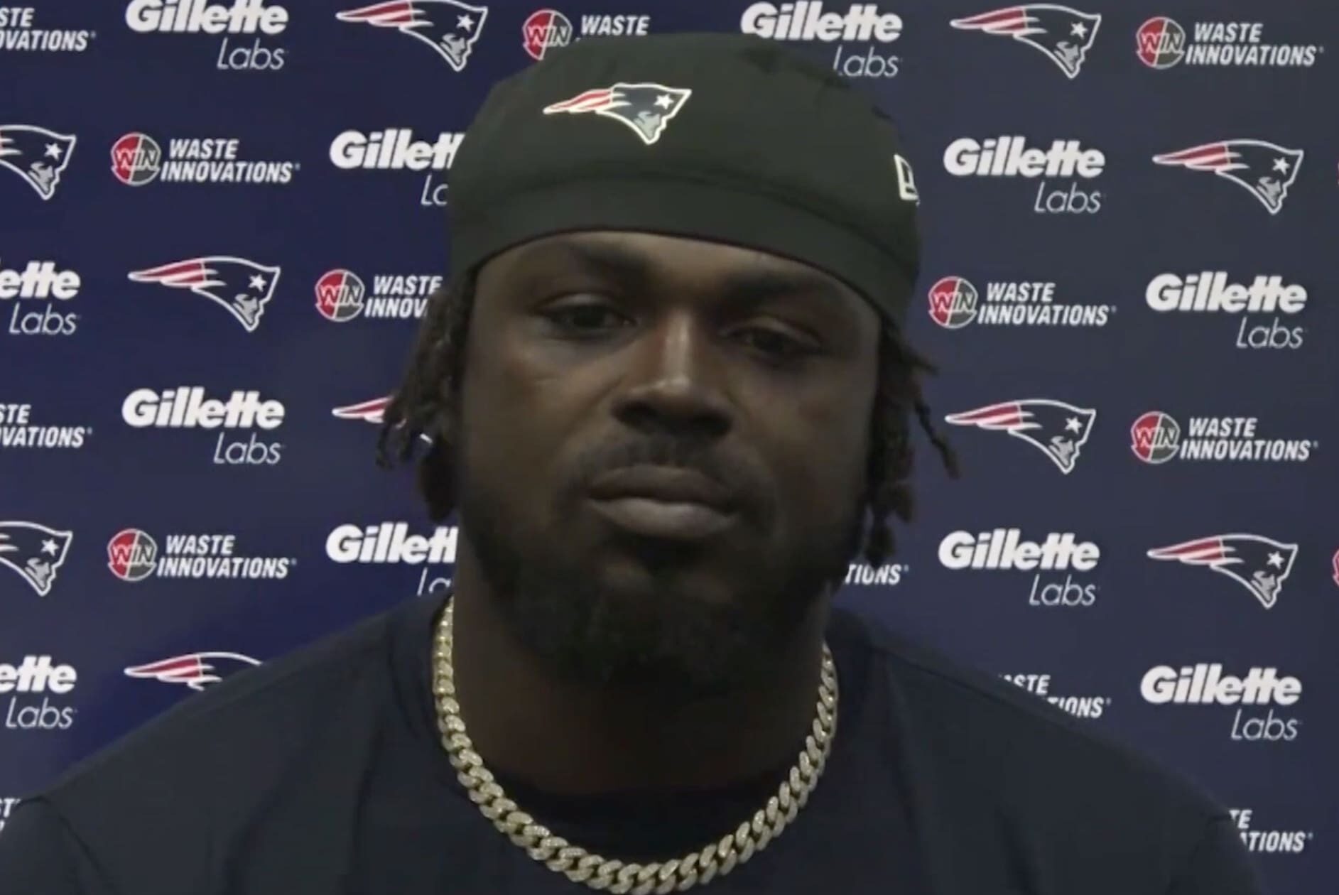 New England Patriots safety Jabrill Peppers speaks to the media